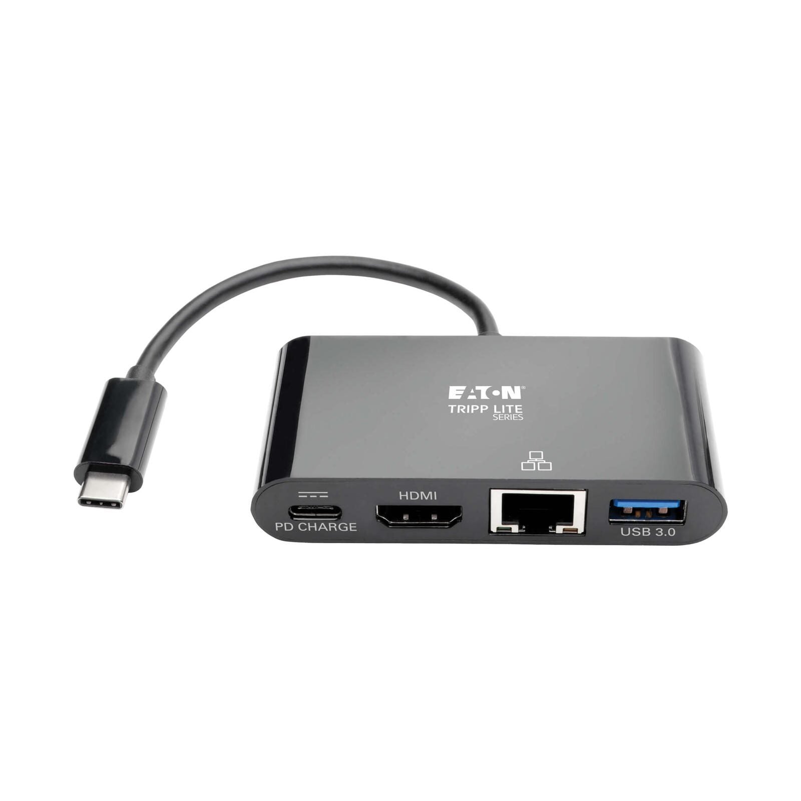 Eaton Tripp Lite Series USB-C Multiport Adapter - HDMI, USB 3.0 Port, GbE, 60W PD Charging, HDCP, Schwarz