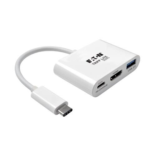 Eaton Tripp Lite Series USB-C zu HDMI Adapter mit USB-A Port and PD-Aufladung, HDCP, Weiß