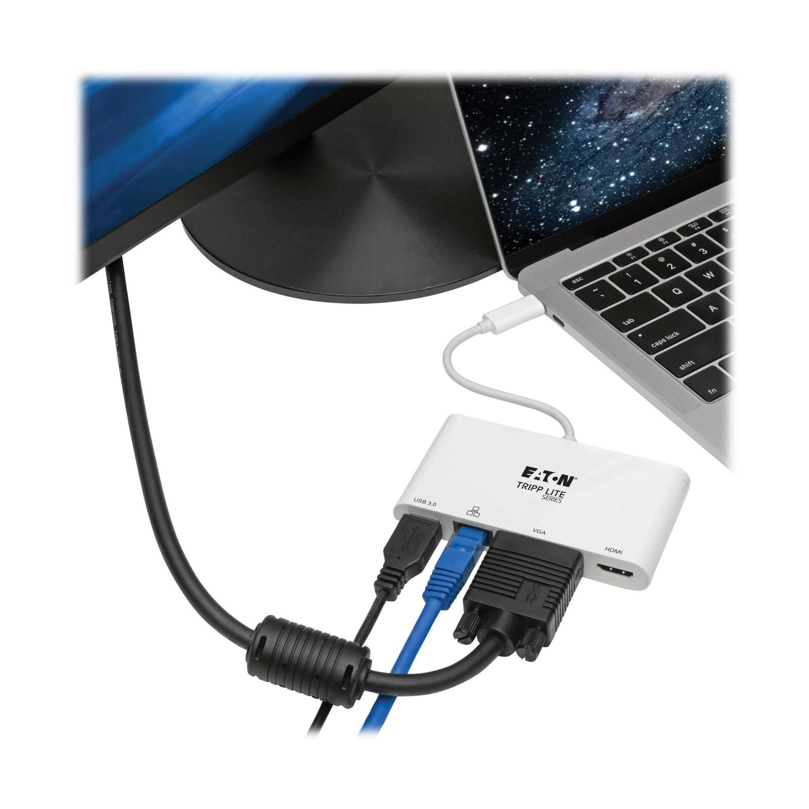 Eaton Tripp Lite Series USB-C Multiport Adapter - 4K HDMI, VGA, USB-A, GbE, HDCP, White