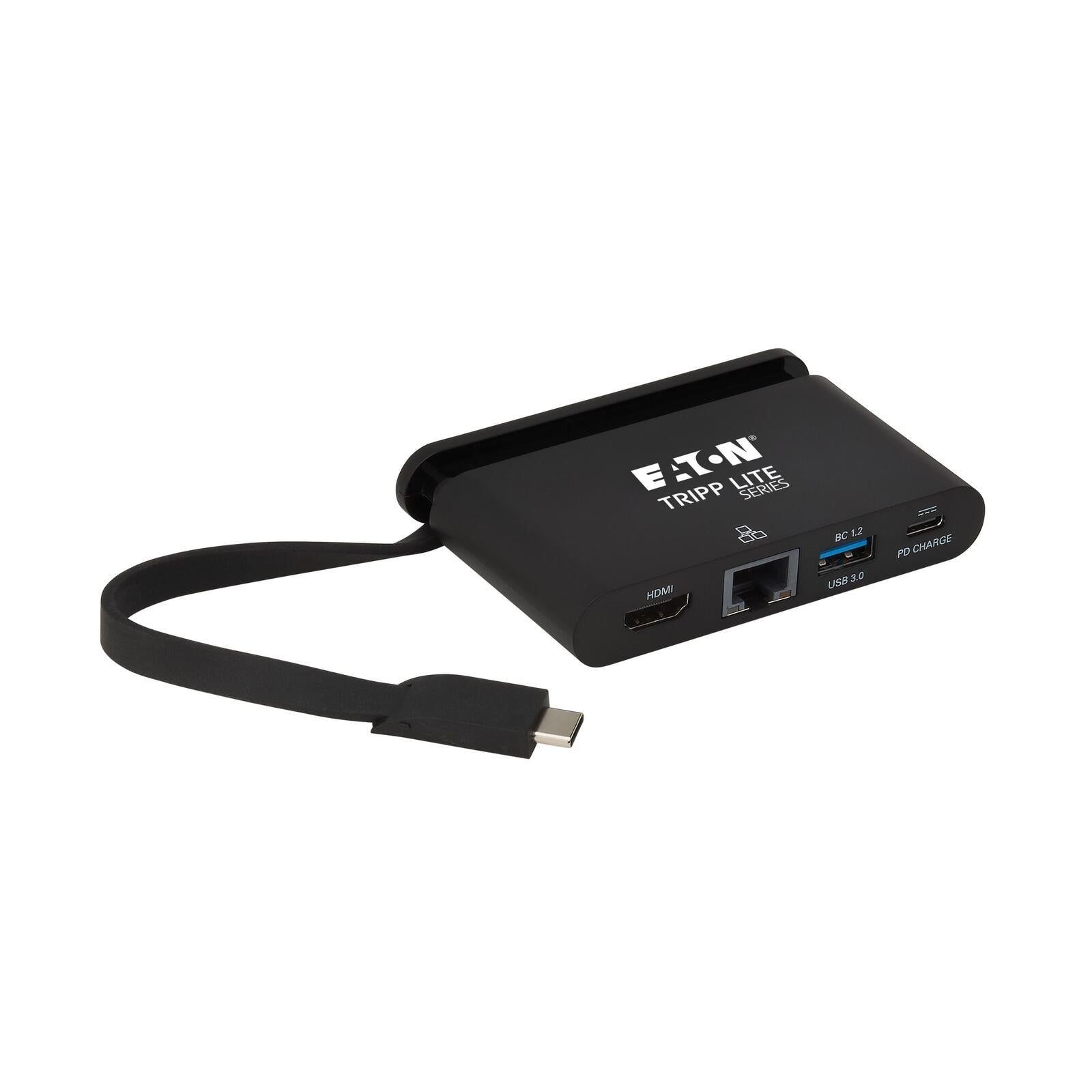 Eaton Tripp Lite Series USB-C Multiport Adapter - 4K HDMI, USB-A, GbE, Self-Szuring Kabel, 100W PD Charging, Schwarz