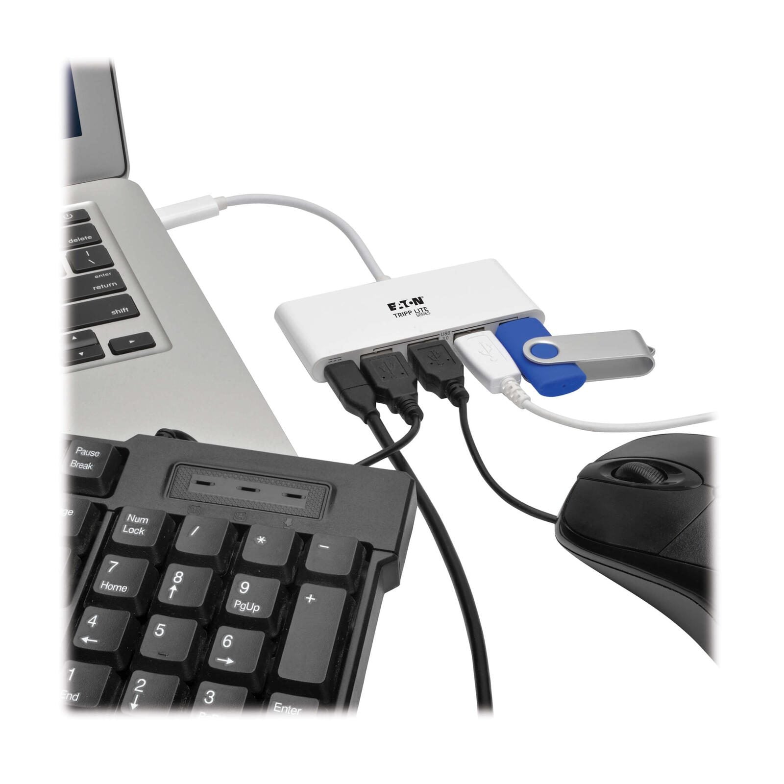 Eaton Tripp Lite Series 4-Port USB-C Hub mit Power Delivery, USB-C zu 4x USB-A Ports, USB 3.0, White