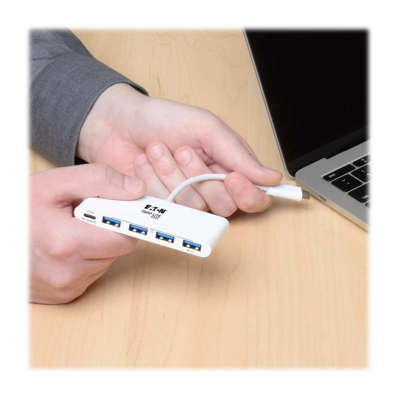 Eaton Tripp Lite Series 4-Port USB-C Hub mit Power Delivery, USB-C zu 4x USB-A Ports, USB 3.0, White