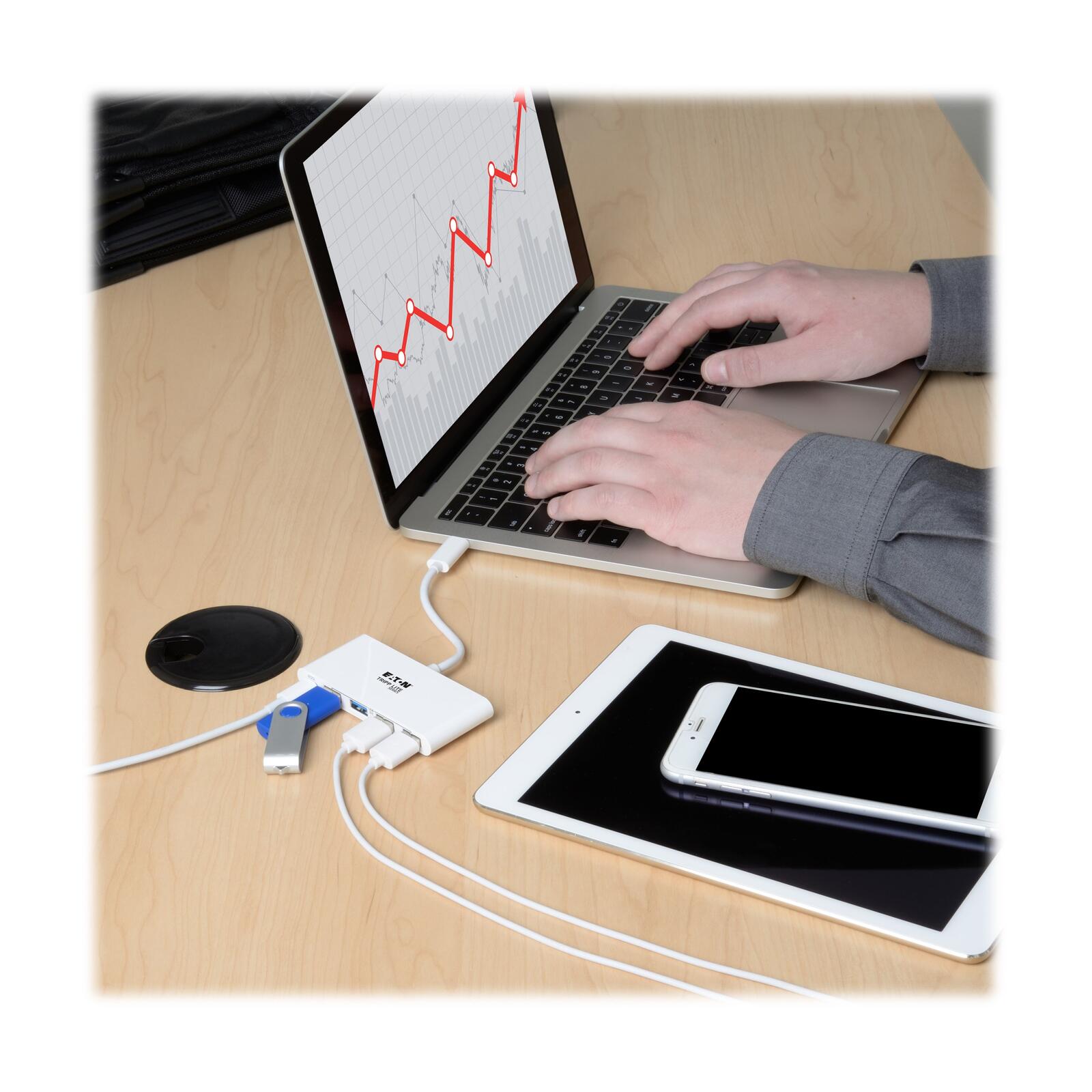 Eaton Tripp Lite Series 4-Port USB-C Hub mit Power Delivery, USB-C zu 4x USB-A Ports, USB 3.0, White