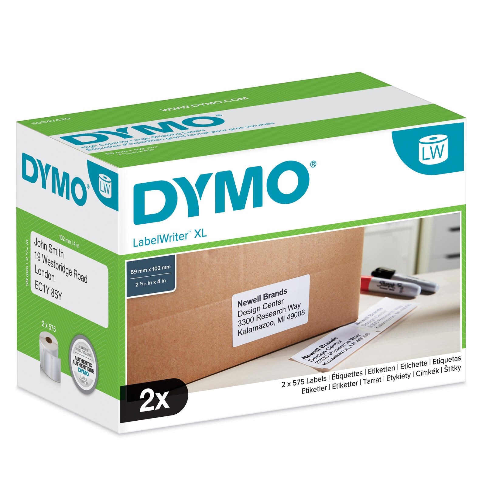 DYMO® Original Etikett für LabelWriter™, Namensschild - weiss - permanent, 2 x 575 Etiketten, für LW 4XL & 5XL