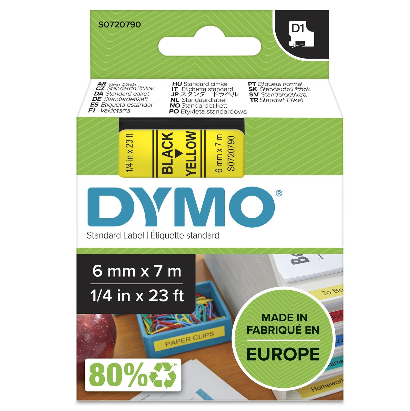 DYMO® Original D1-Schriftband für LabelManager™ 6mm x 7m - Polyester, wieder ablösbar - schwarz auf gelb