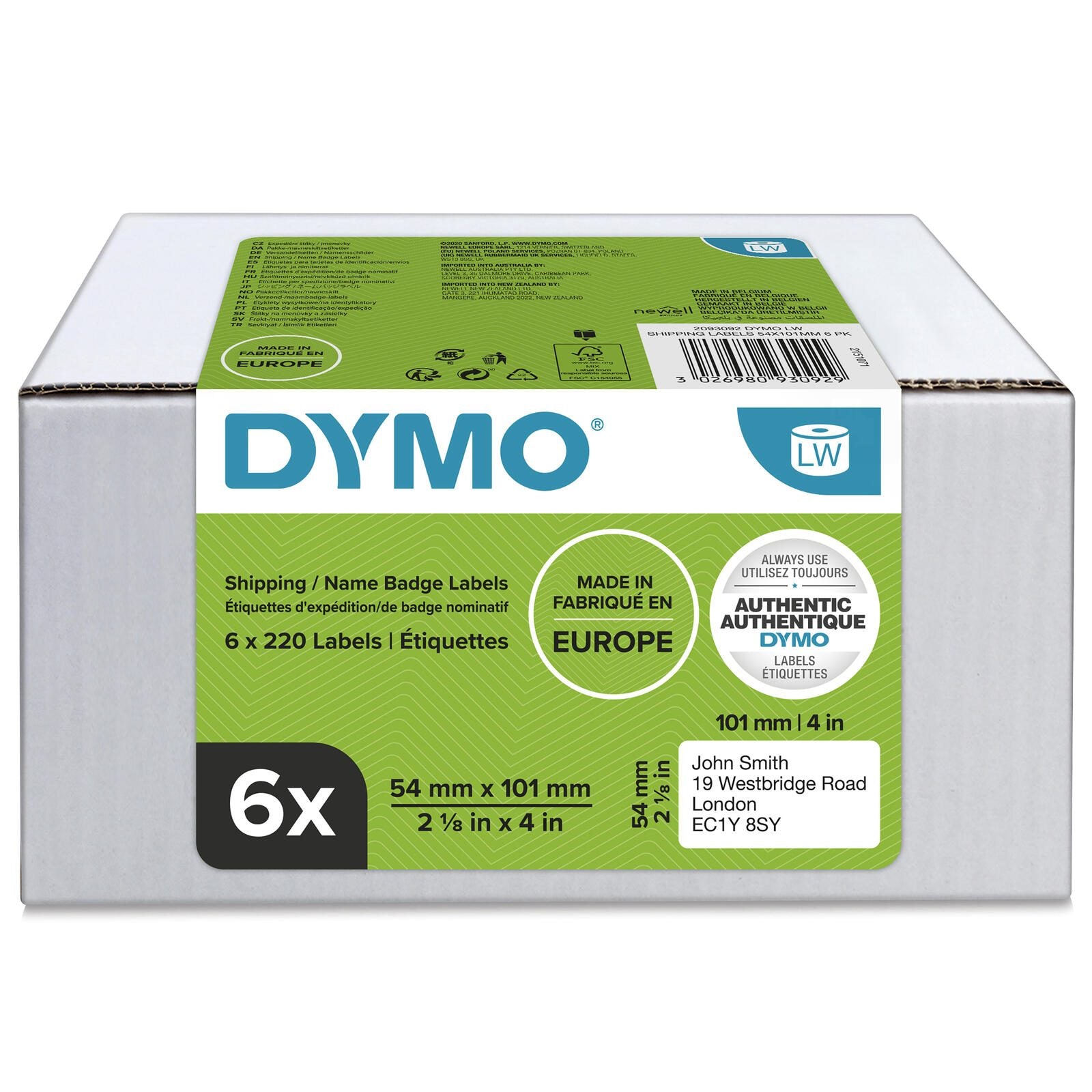 DYMO® Original Etikett für LabelWriter™, Vorteilspack, Versand - weiss - permanent haftend, 6 x 220 Etiketten