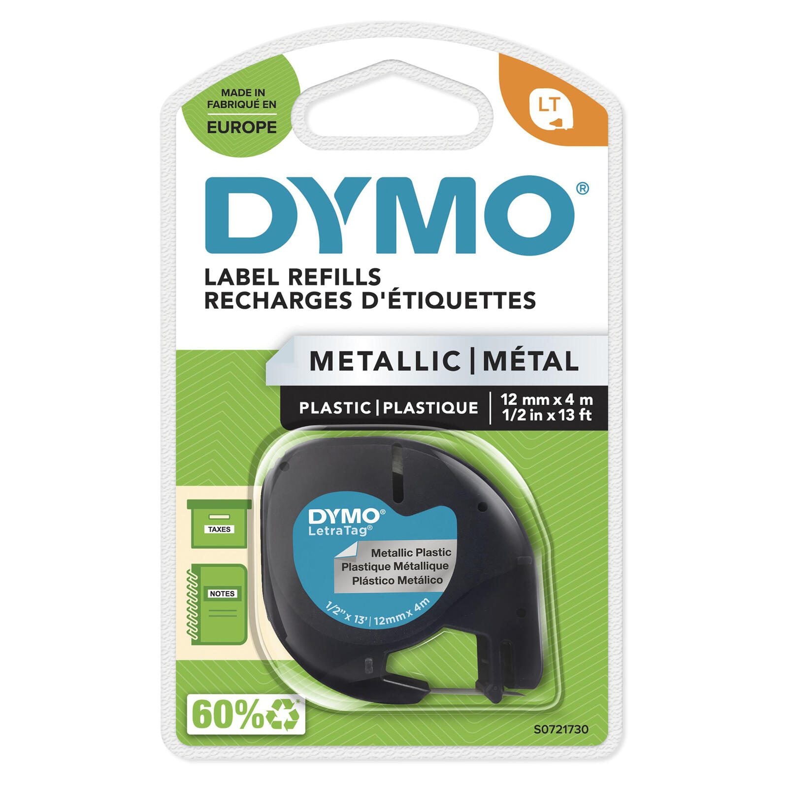 DYMO® Original Schriftband für LetraTag, Plastik - schwarz auf silbermetallic