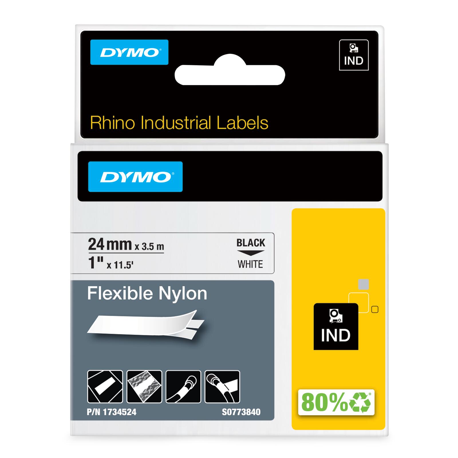DYMO® Original IND-Schriftband für Rhino 6000+, flexibles & reissfestes Nylon - schwarz auf weiss