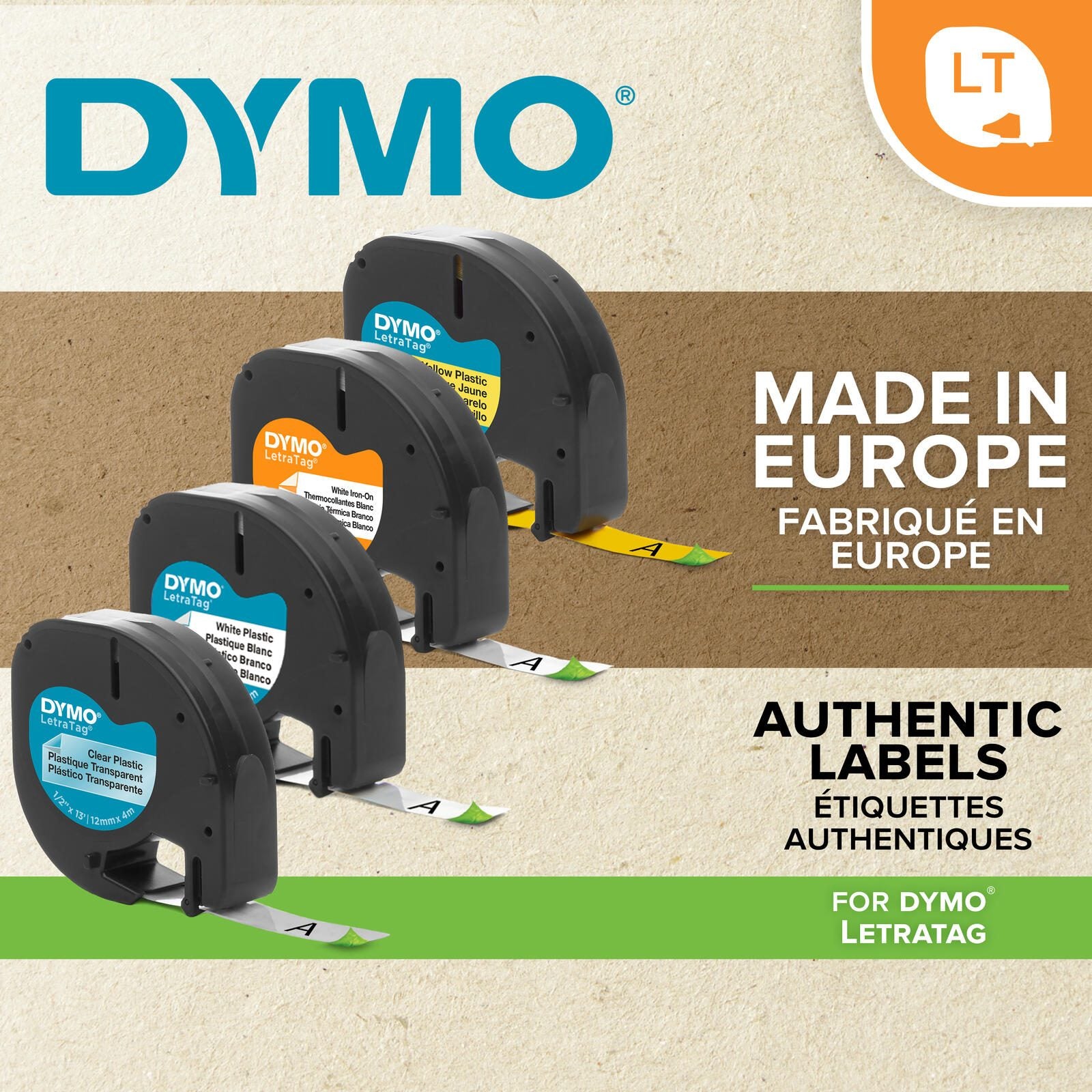 DYMO® Original Schriftband für LetraTag, Aufbügelbar - schwarz auf weiss