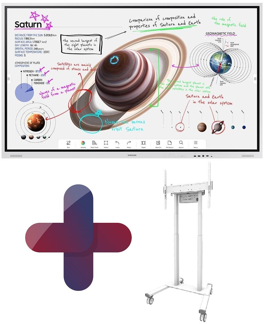 Samsung Flip Pro WM85B Flipchart 215,9 cm 85 Zoll + Neomounts FL55-875WH1 motorisierter Rollwagen höhenverstellbar
