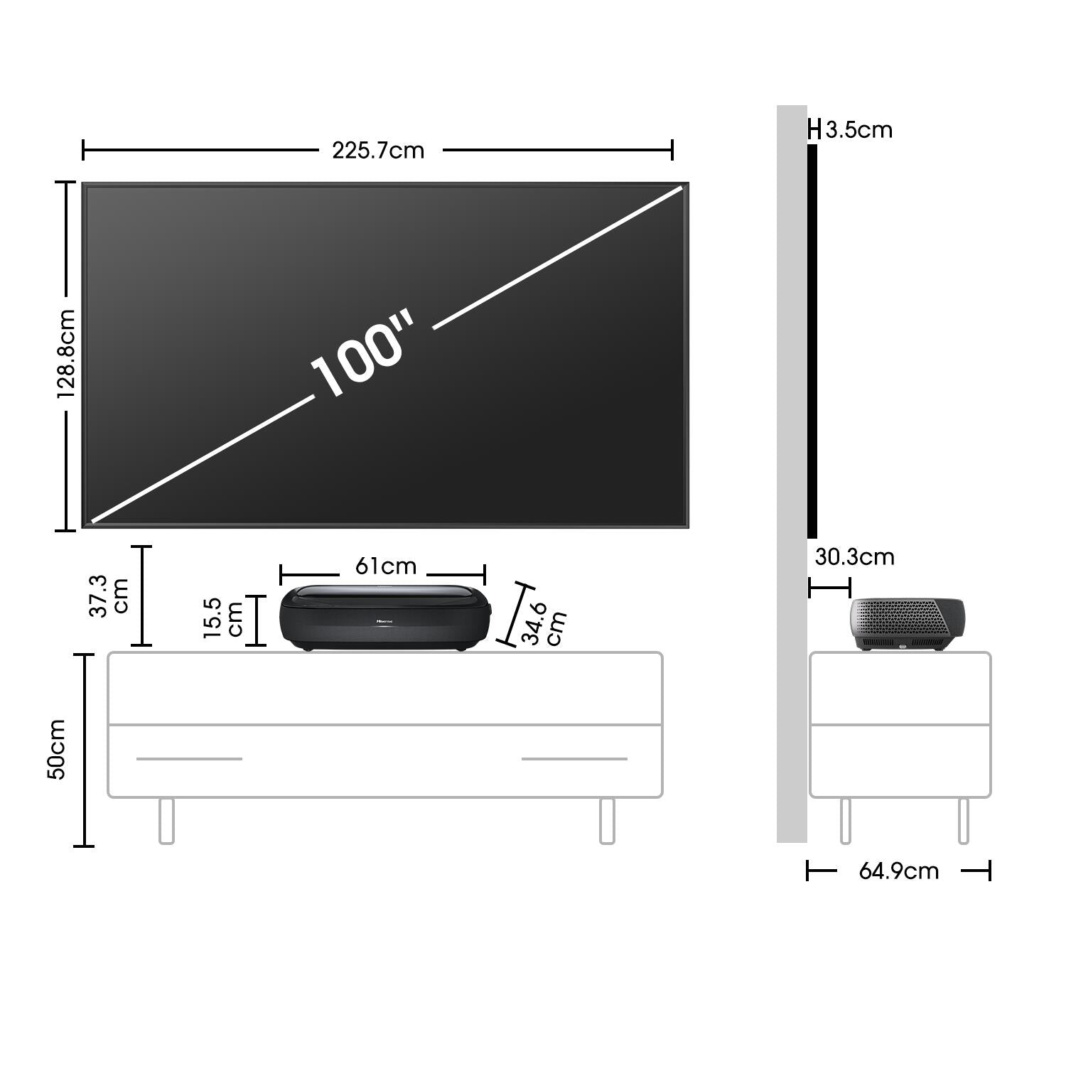 Hisense 100L9HD Laser TV Ultrakurzdistanz Beamer 3.000 Lumen