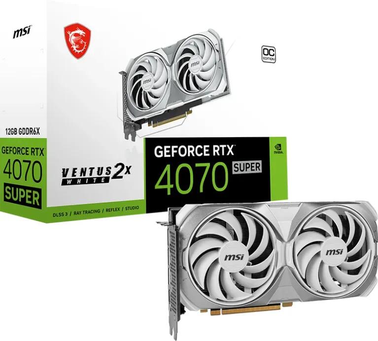 MSI GeForce RTX 4070 SUPER 12G Ventus 2X White OC, 12GB GDDR6X, HDMI, 3x DP