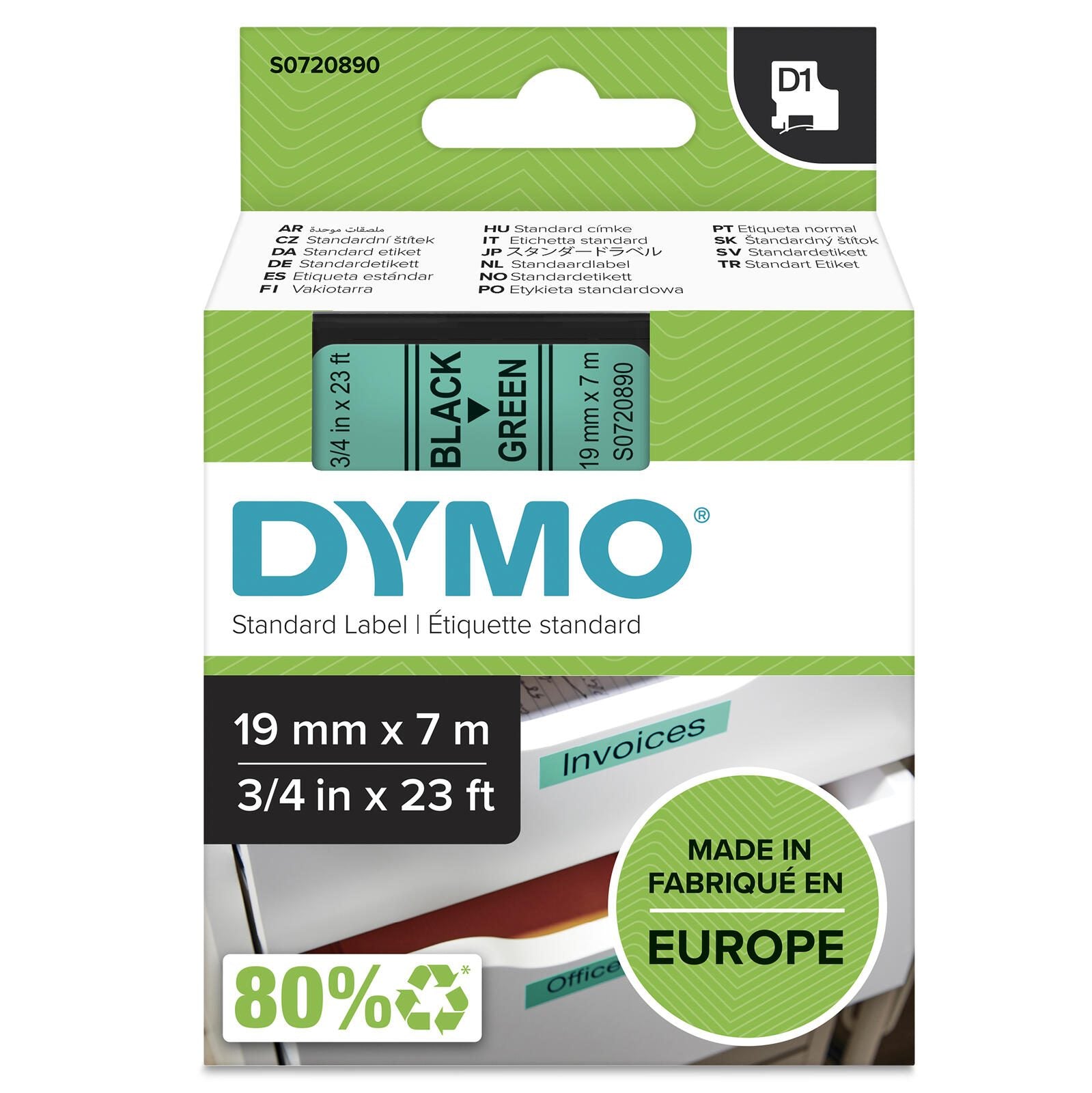 DYMO® Original D1-Schriftband für LabelManager™ 19mm x 7m - Polyester, wieder ablösbar - schwarz auf grün