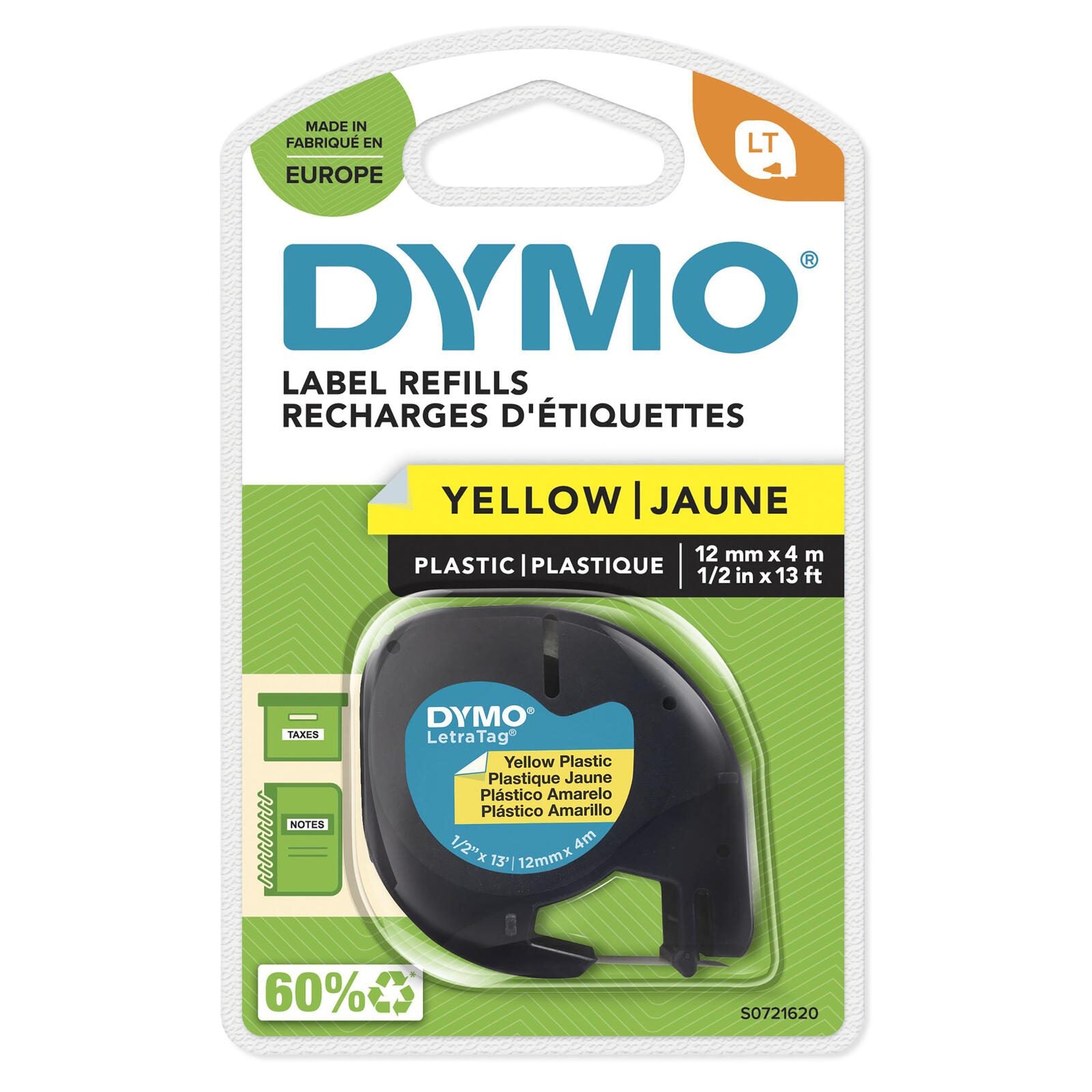DYMO® Original Schriftband für LetraTag, Plastik - schwarz auf gelb