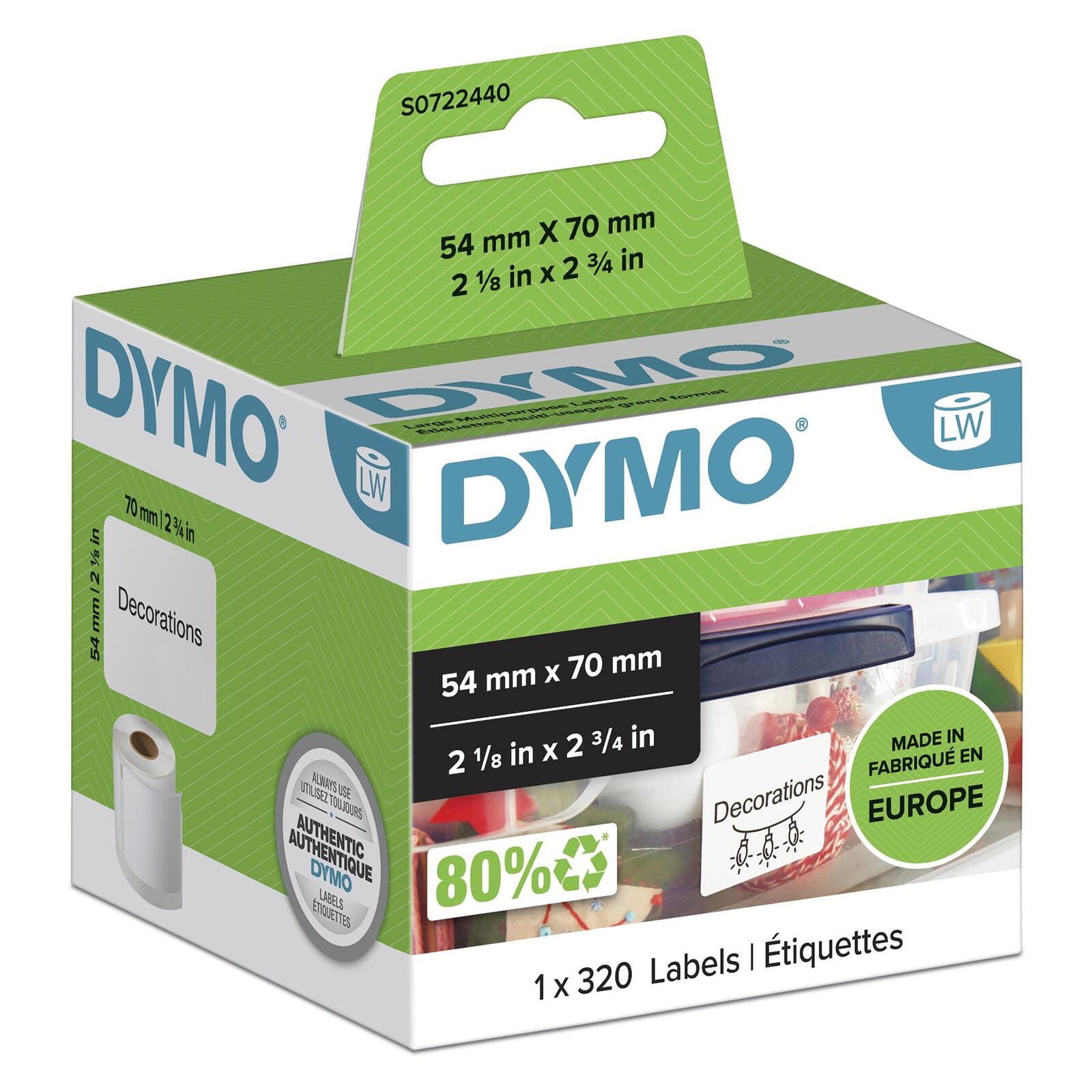 DYMO® Original Hochleistung Etikett für LabelWriter™, Kunststoff - weiss - permanent haftend, widerstandsfähig, 2 x 850