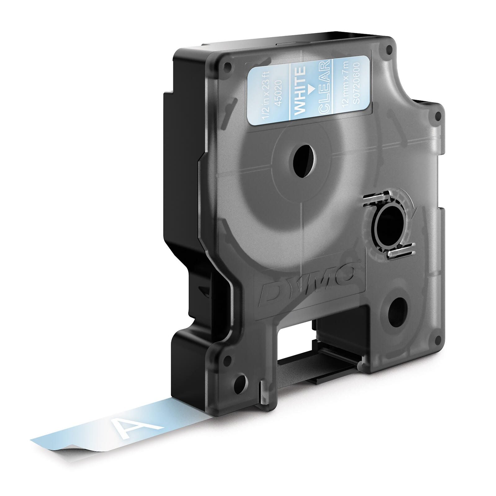 DYMO® Original D1-Schriftband für LabelManager™ 12mm x 7m - Polyester, wieder ablösbar - weiss auf transparent