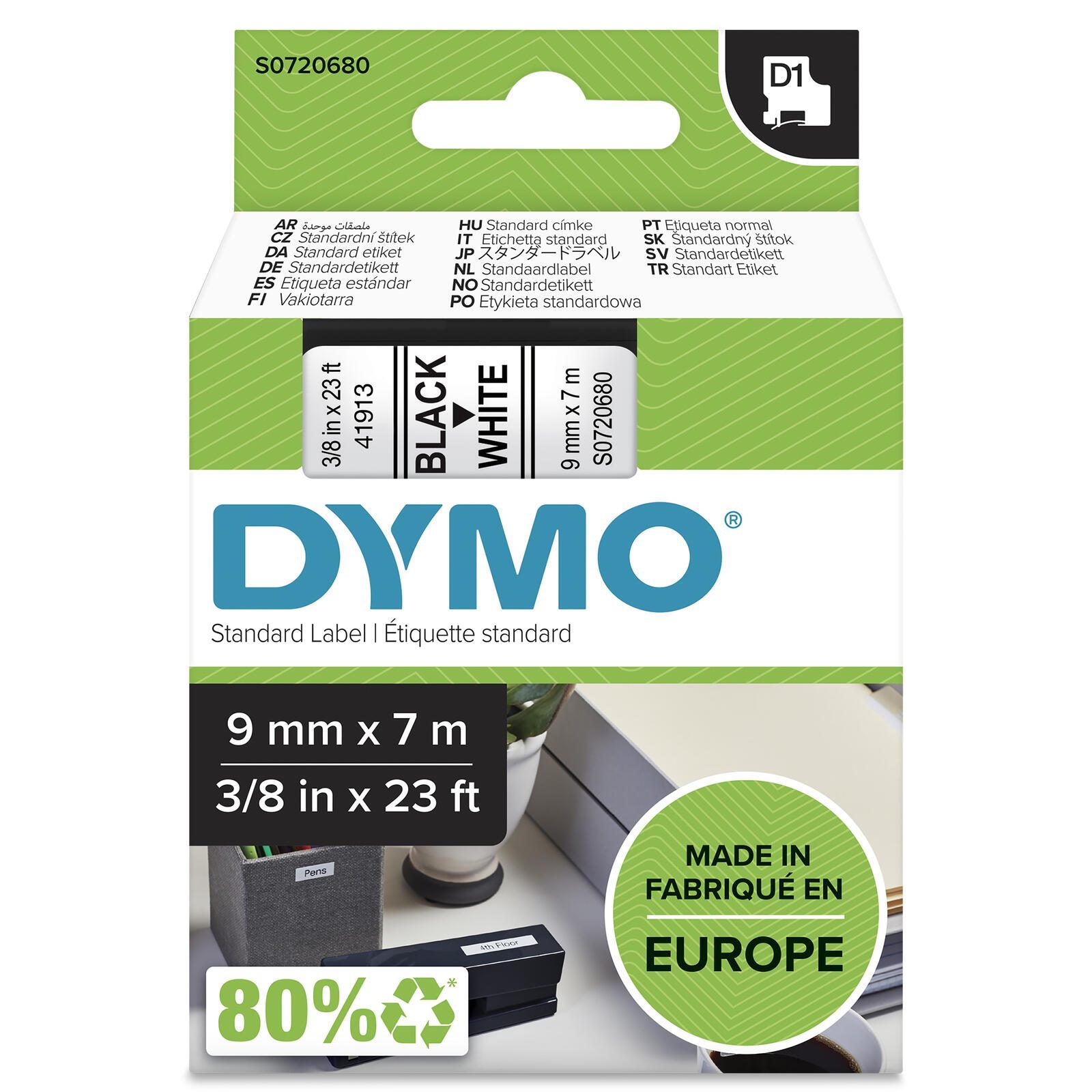 DYMO® Original D1-Schriftband für LabelManager™ 9mm x 7m - Polyester, wieder ablösbar - schwarz auf weiss