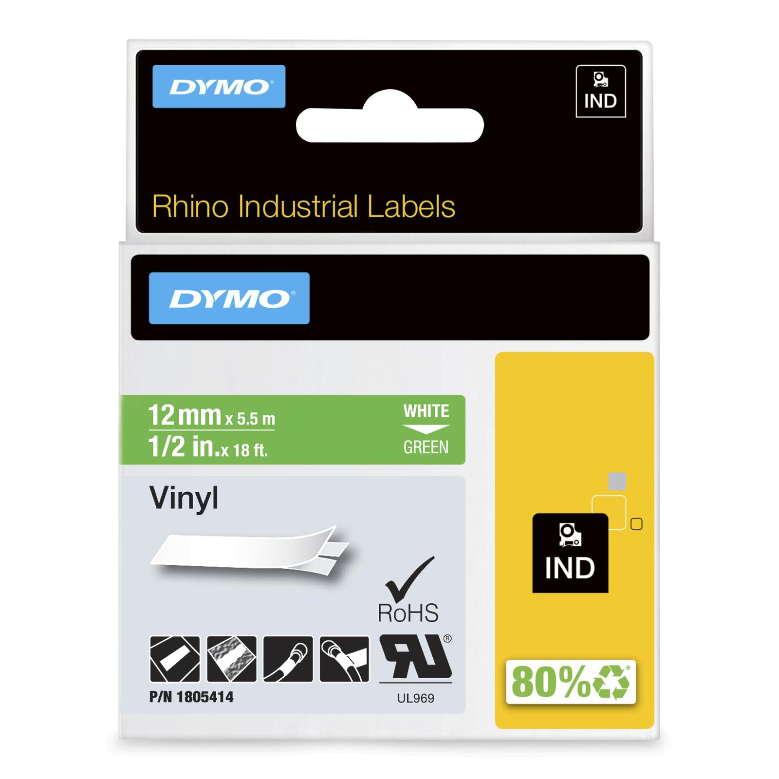 DYMO® Original IND-Schriftband für Rhino, farbiges Vinyl - weiss auf grün